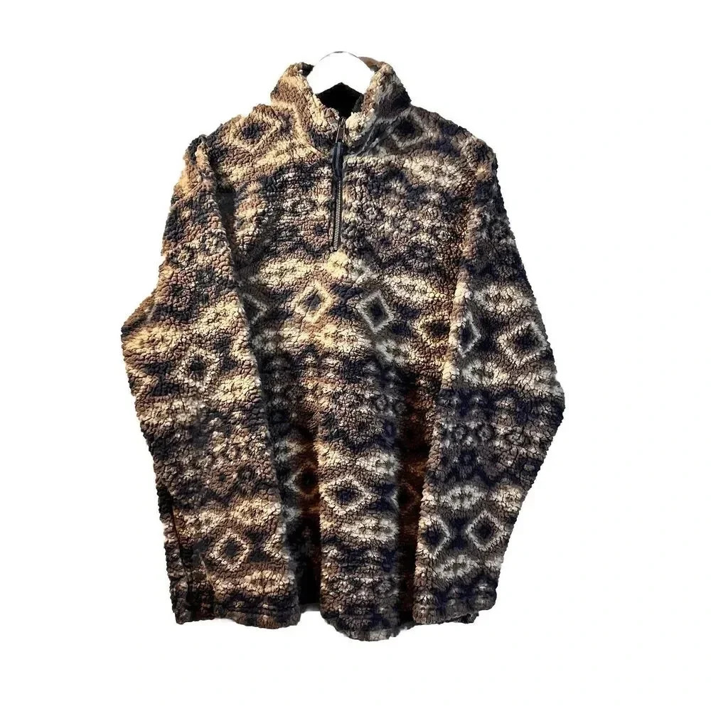 Southern Marsh Pullover Men's Large Aztec Brown Fleece Polyester 1/4 Zip